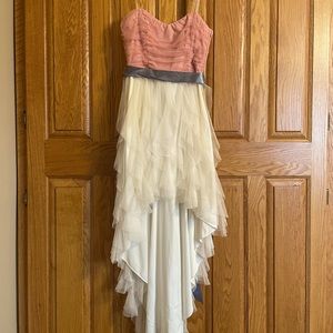 Beautiful high-low pink, white, and blue layered skirt dress.